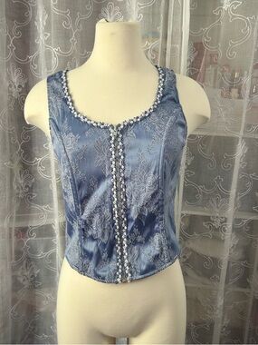 Vintage Y2K Blue Floral Satin Corset Top